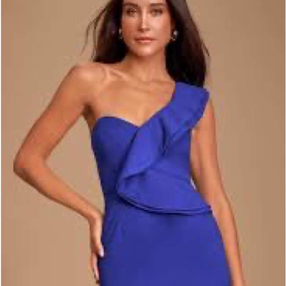 NWT Lulu's Royal Blue One Shoulder Evening Dress Size XS